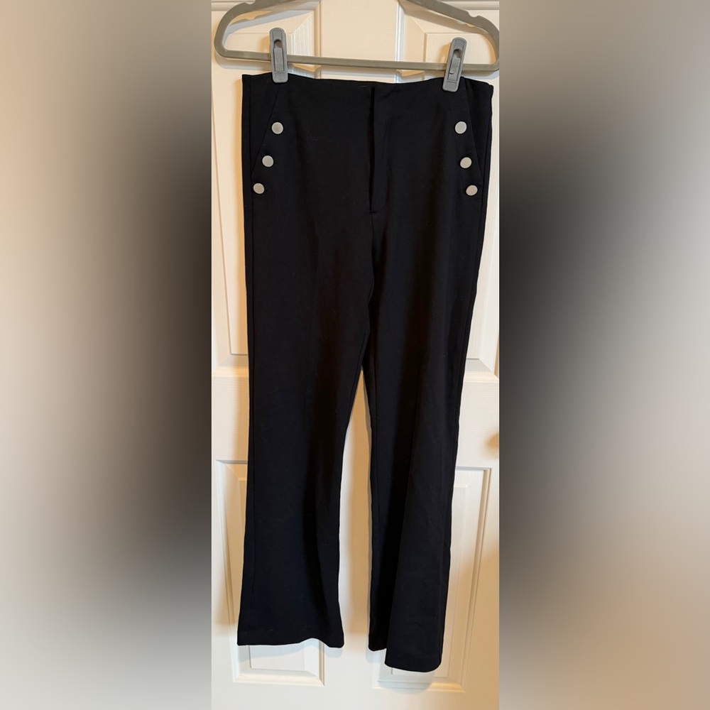 crosby. Black Boot-Cut Pants with Decorative Buttons